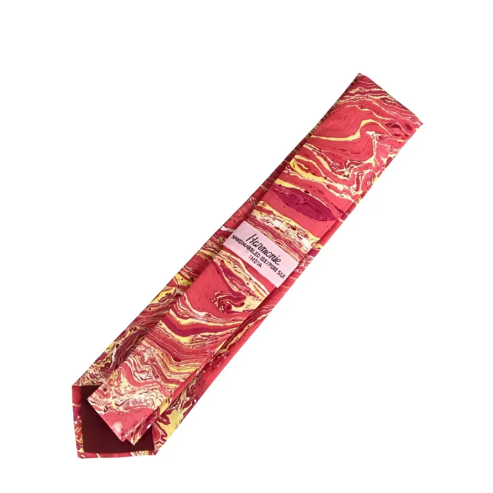 VTG Harmonie Sri Aurobindo Ashram Pure Silk Tie Hand Marbled Pink Gold 58x3